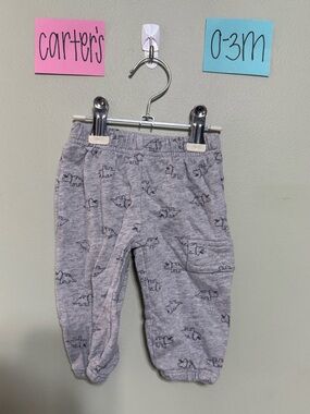 NWOT Carter's Gray Dinosaur Soft Jogger Pants, 0-3M